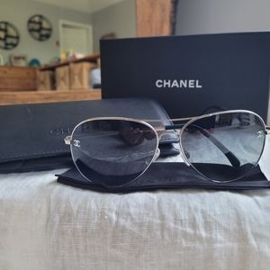 NWT Chanel Black Pilot Interlocking CC Sunglasses